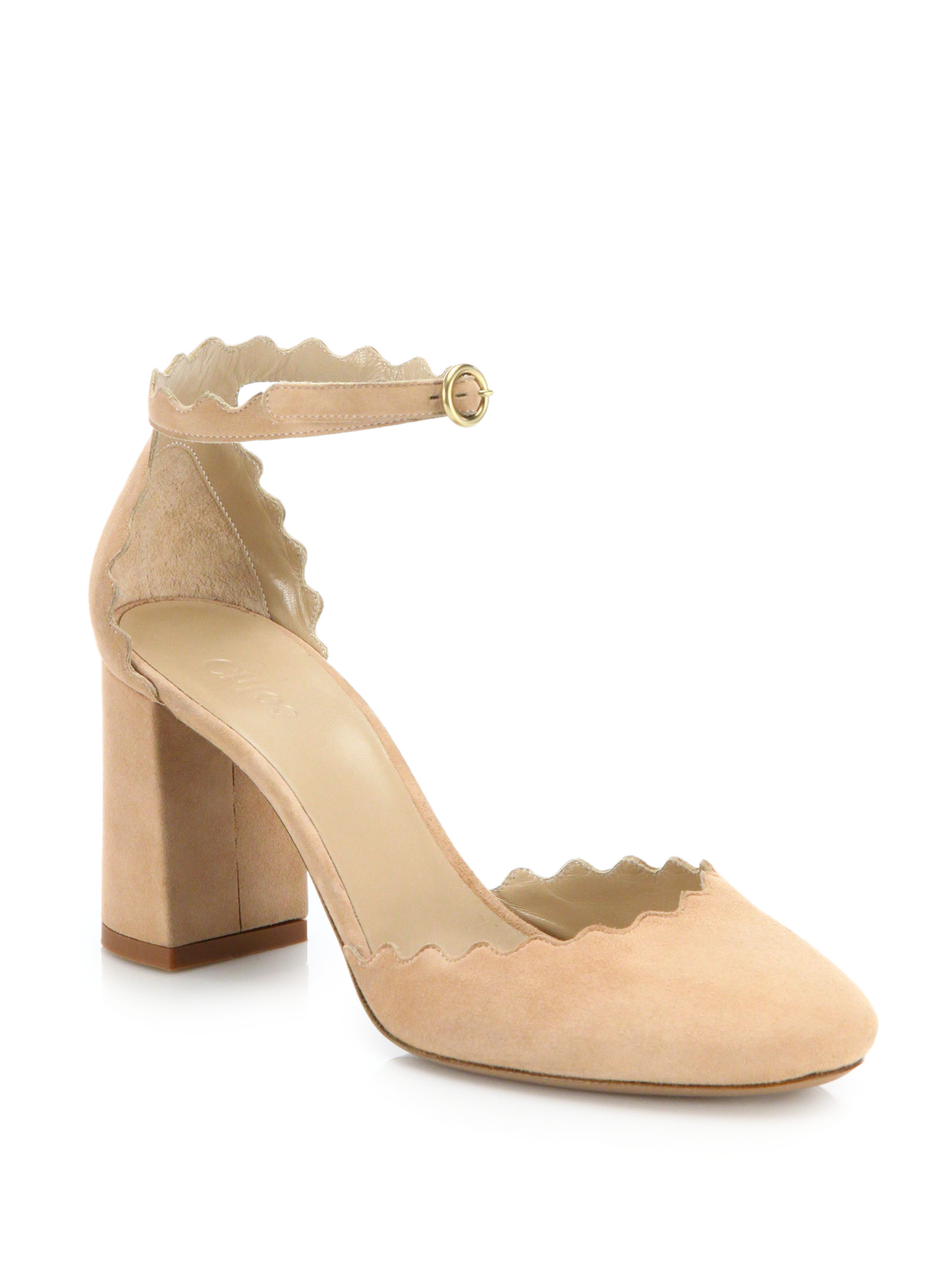 Chloé Lauren Scalloped Suede D'orsay Block Heel Pumps in Natural Lyst
